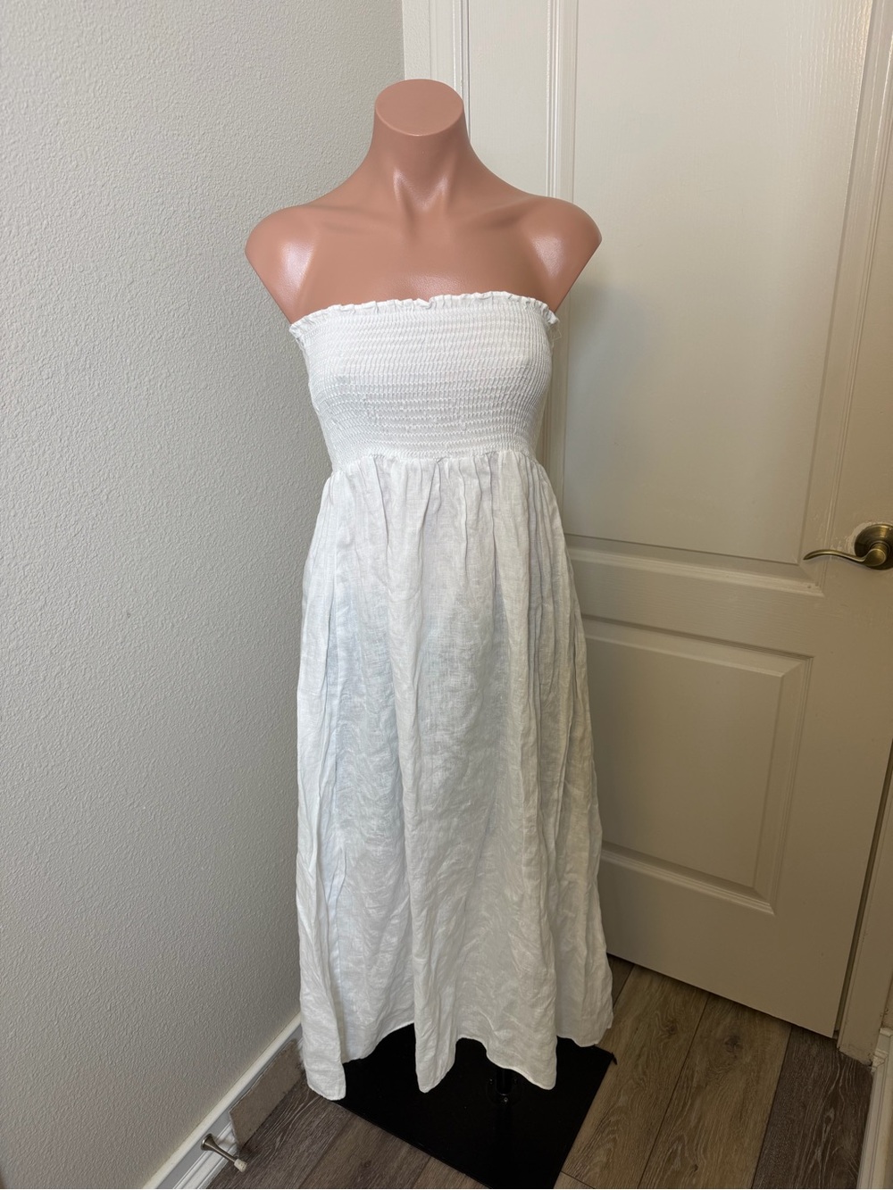 Petal & Pup White Strapless Smocked Linen Maxi Dress